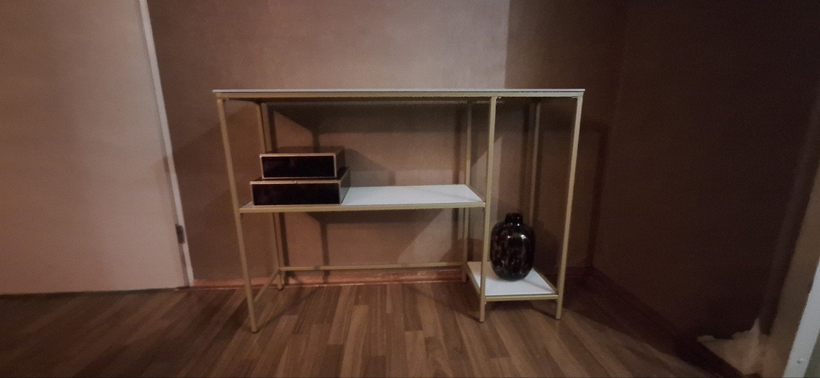 Stijlvolle glazen sidetable met metalen frame, Huis en Inrichting, Tafels | Sidetables, Ophalen, 100 tot 150 cm, Modern, Industrieel