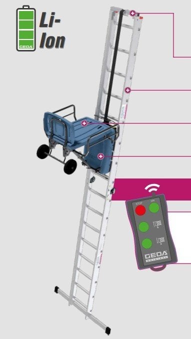 Geda Accu Ladderlift 10 meter (2x gebruikt), Ophalen