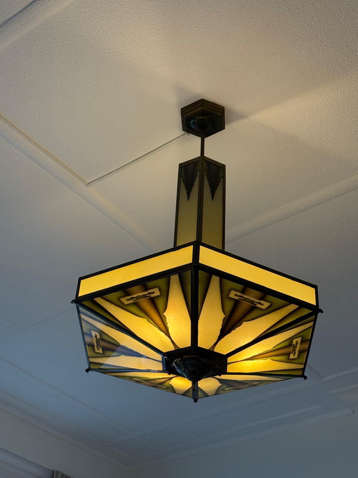 Art deco hanglamp jaren 20/30 stijl, Huis en Inrichting, Ophalen, Zo goed als nieuw, Glas