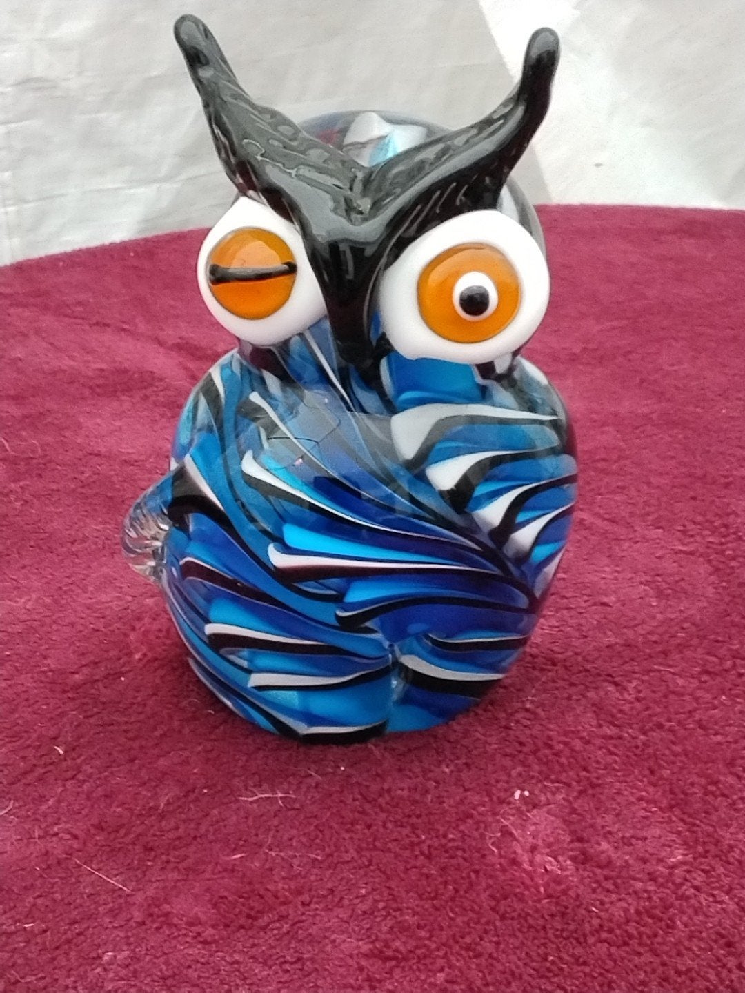 Glazen Murano Uil - Blauw/Zwart/Wit - 17,2 cm hoog, Ophalen of Verzenden