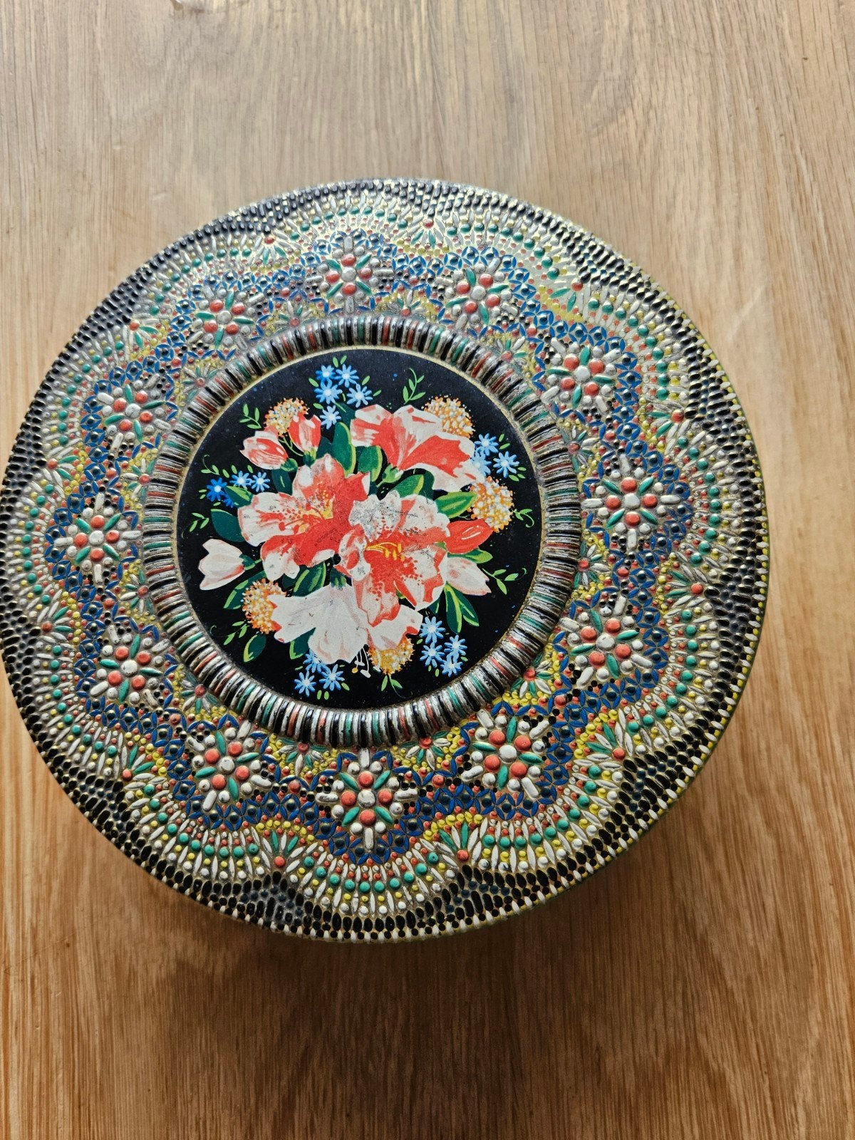 Vintage Kralen Koekjestrommel - Doorsnee 18cm, Ophalen of Verzenden