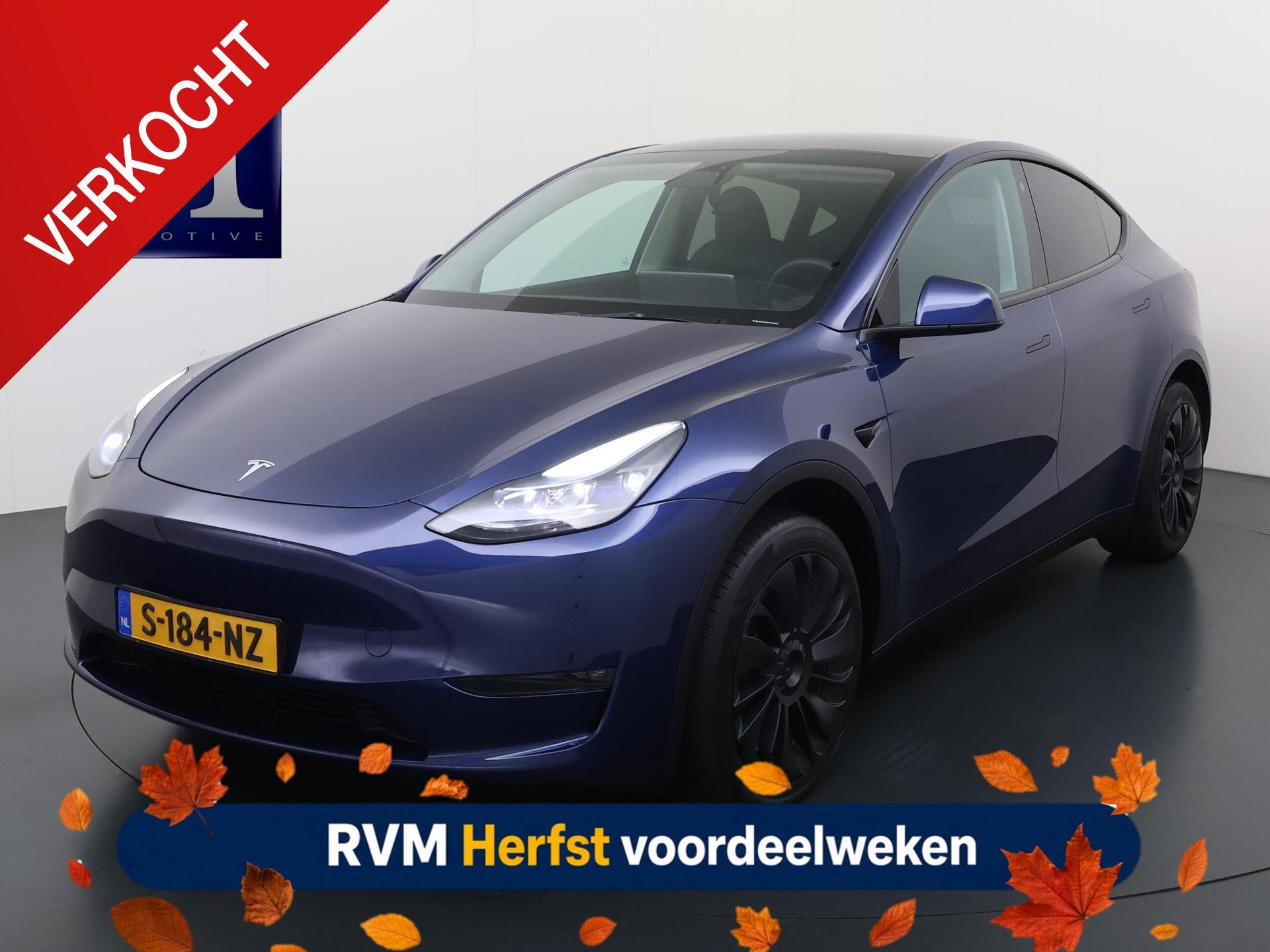Tesla Model Y Long Range AWD 75 kWh VAN:40.900,- VOOR:37.440, Auto's, Dealer onderhouden, Stof, Gebruikt, Blauw