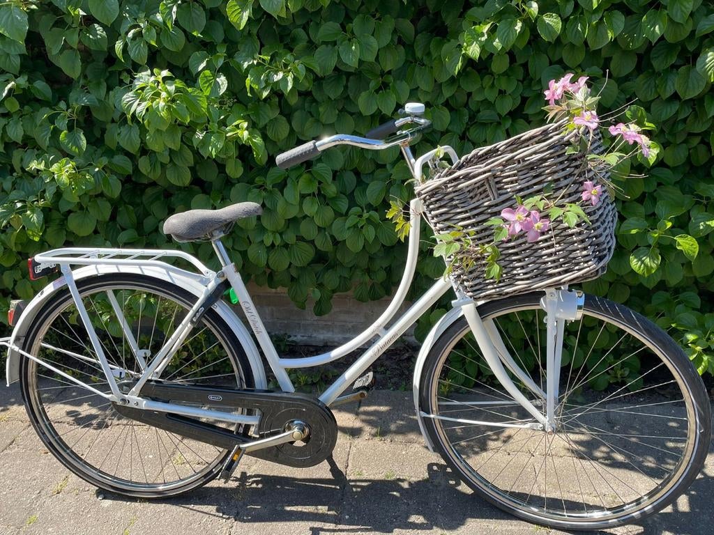 Witte damesfiets met mand (Batavus old Dutch), Terugtraprem, 50 tot 53 cm, Ophalen, Overige merken