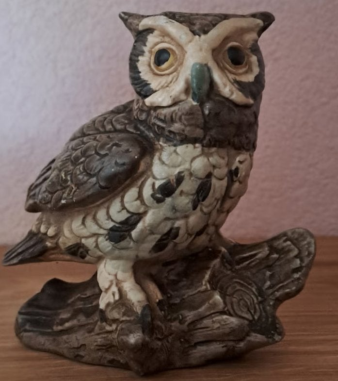 Uil beeldje - Vintage Decoratieve uil op boomstronk, Ophalen of Verzenden