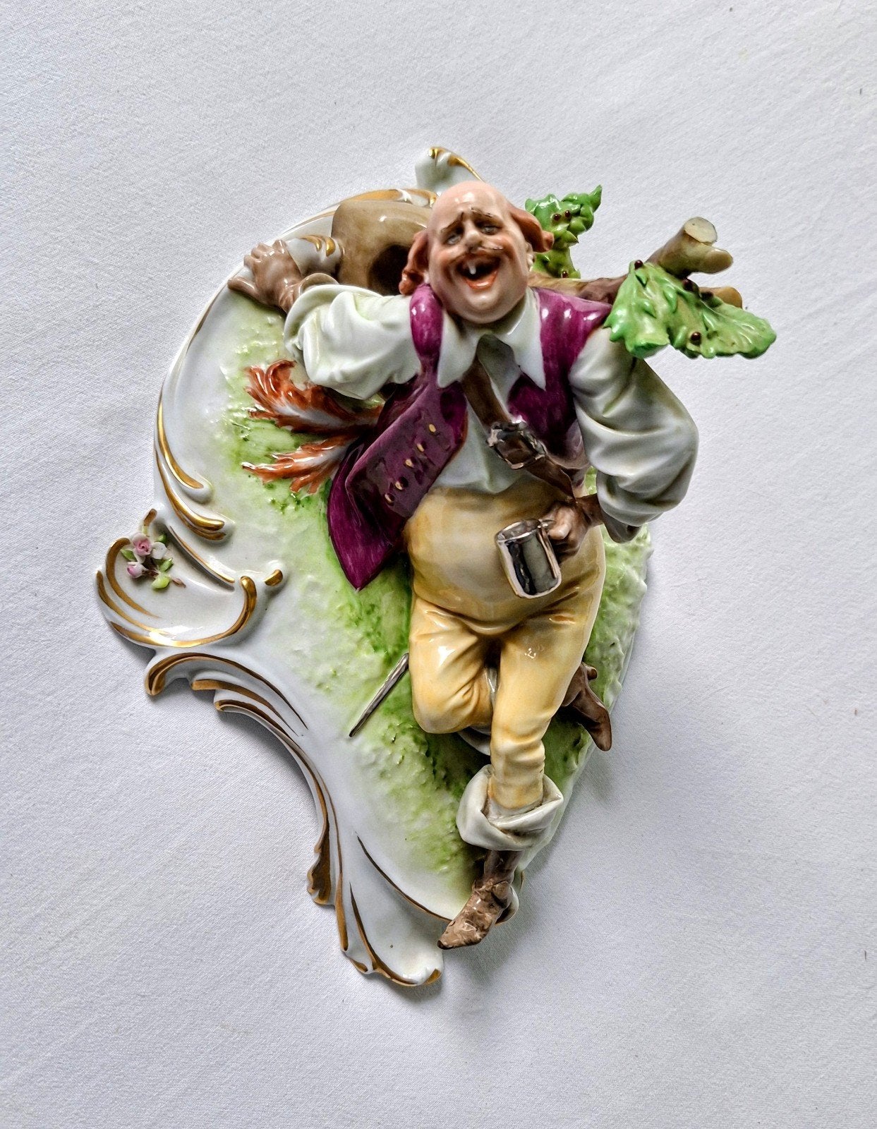 Antieke porseleinen decoratie, lachende man, Antiek en Kunst, Ophalen of Verzenden
