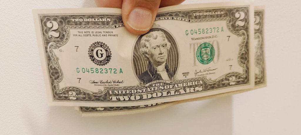 2 dollar bijlet, Postzegels en Munten, Bankbiljetten | Amerika, Ophalen of Verzenden, Noord-Amerika