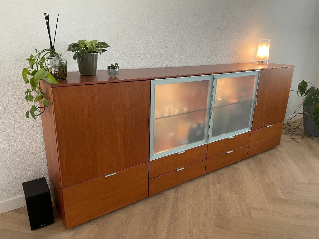 dressoir met glazen deuren en 6 lades - gekocht bij Novalis, Ophalen, Zo goed als nieuw, 25 tot 50 cm, 200 cm of meer
