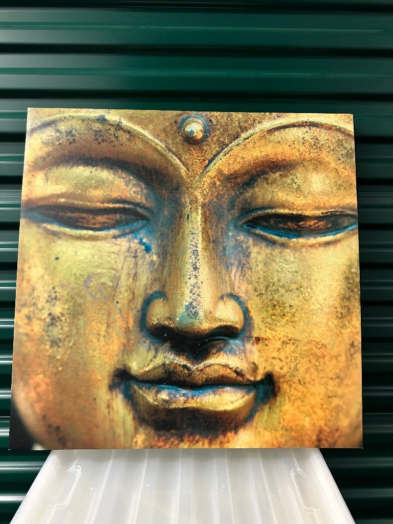 Boeddha schilderij 61x61 cm, Ophalen, Textiel, Op houten frame, Overig onderwerp