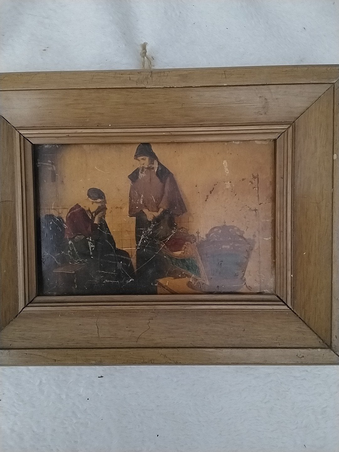Oud schilderij: Twee figuren in interieur, ingelijst, Ophalen of Verzenden
