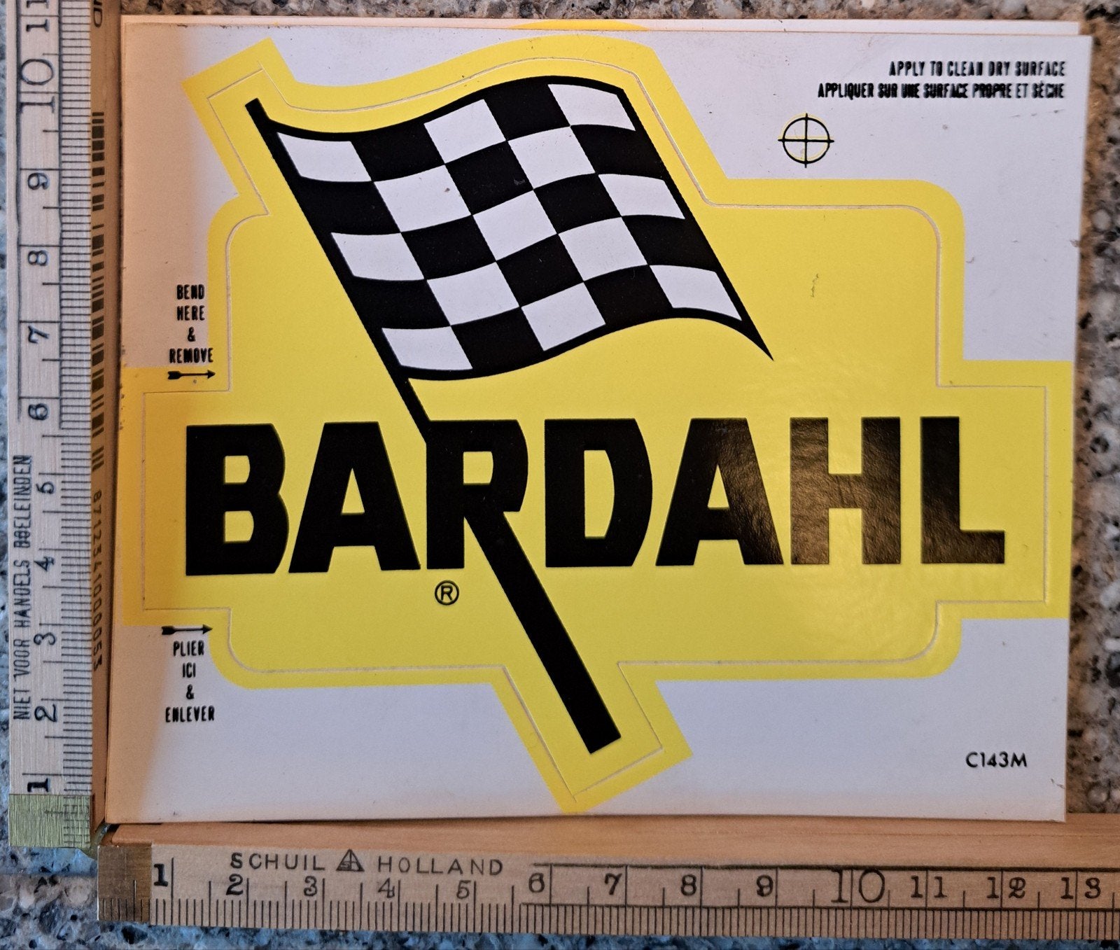 Vintage sticker Bardahl rechthoekigl finish vlag, Ophalen of Verzenden, Zo goed als nieuw