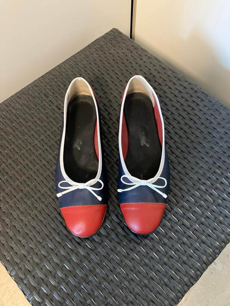 Ballerina rood/wit/blauw maat 42, Overige kleuren, Zo goed als nieuw, Ballerina's, Ophalen of Verzenden