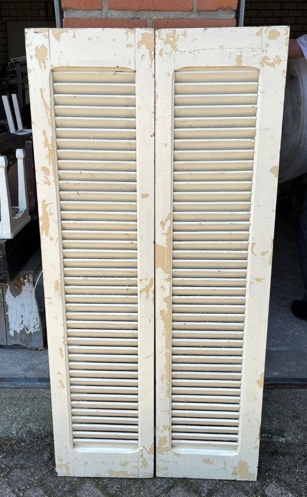 2x set Brocante houten Louvre luiken / wit, Ophalen