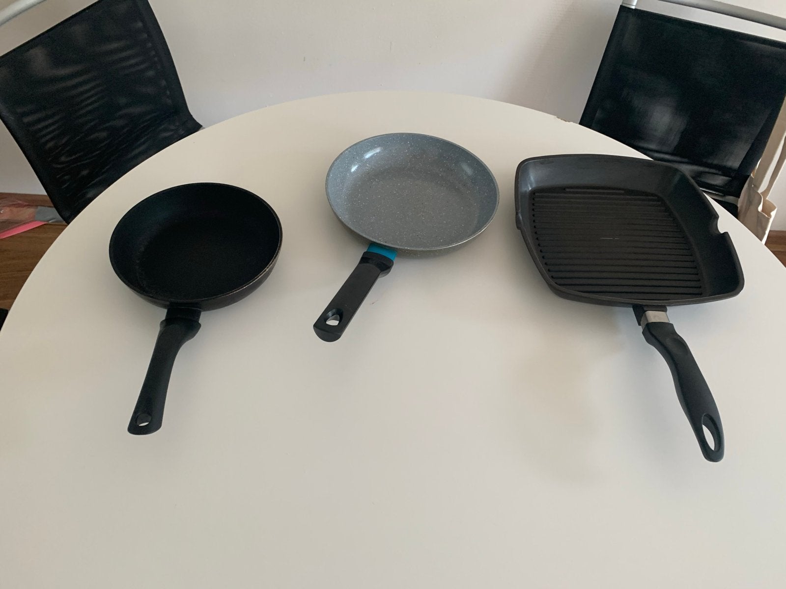 Pannenset: Koekenpan, Sauteerpan en Grillpan voor gasfornuis, Ophalen, Overige materialen, Gebruikt, Antiaanbaklaag