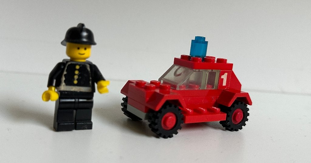 Lego Brandweerwagen 602 uit 1978 met brandweerman, Compleet, Lego, Ophalen of Verzenden, Complete set