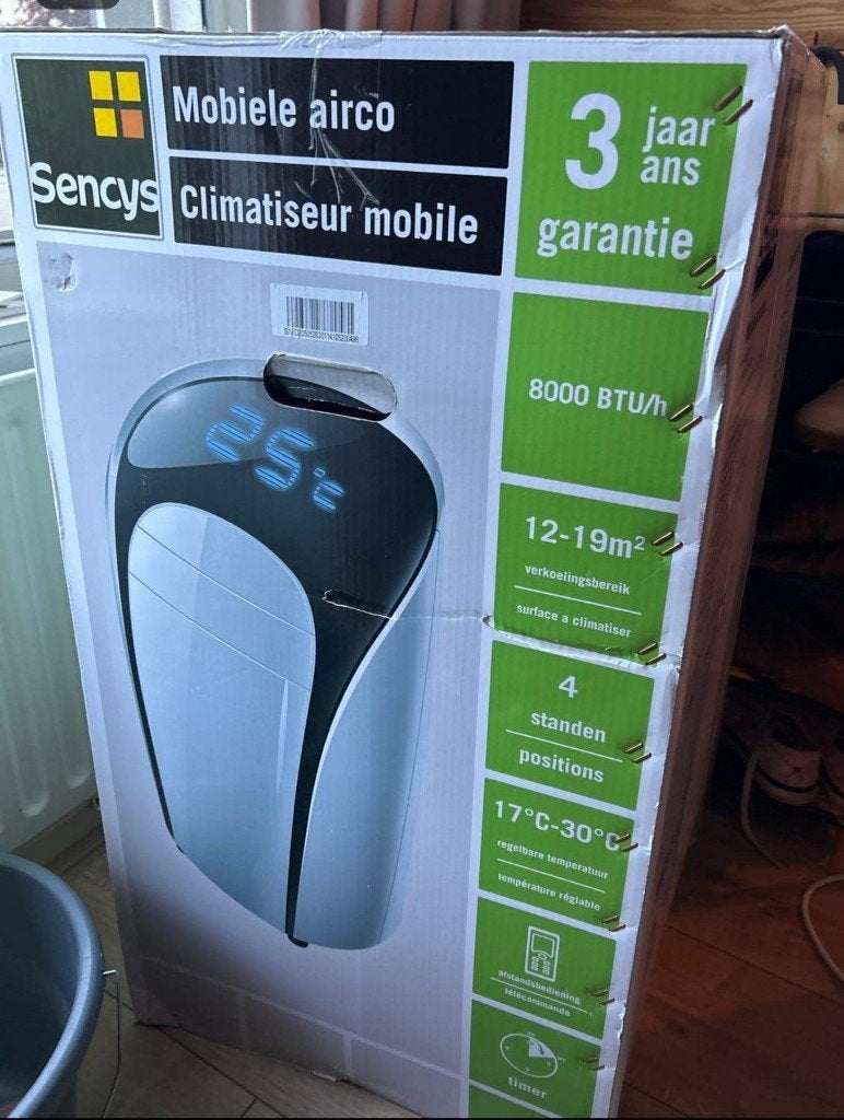 Mobiele airco 8.000 btu Sencys., Ophalen, Timer, Minder dan 60 m³, 3 snelheden of meer