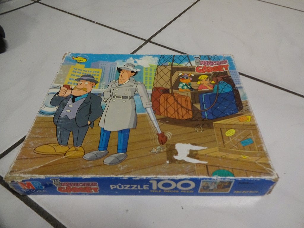 Vintage MB 100 stukjes puzzel Inspector Gadget jaren 80, Ophalen of Verzenden, Meer dan 50 stukjes, Gebruikt, 6 jaar of ouder
