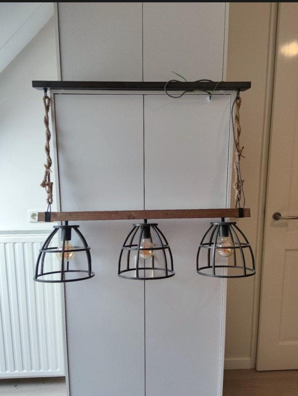 Zo goed als nieuwe industriële hanglamp, Zo goed als nieuw, Industrieel, Hout, E27 (groot)