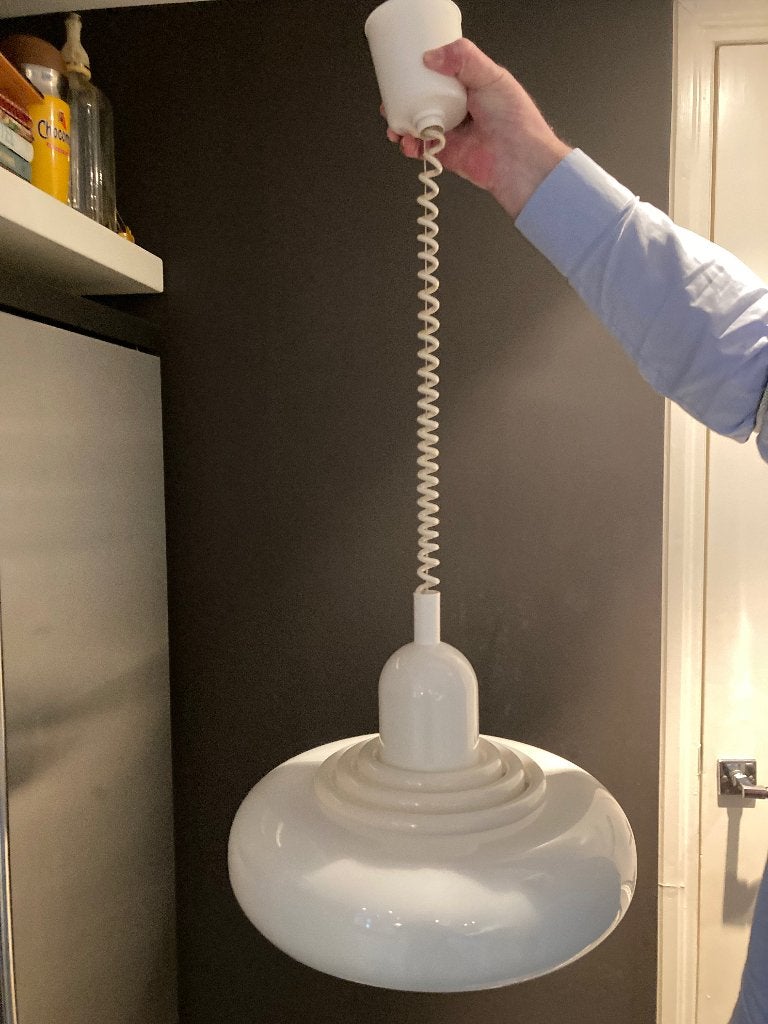 Ufo design hanglamp Knud Christensen Electrics jaren 70, Huis en Inrichting, Lampen | Hanglampen, Vintage, Zo goed als nieuw, Glas
