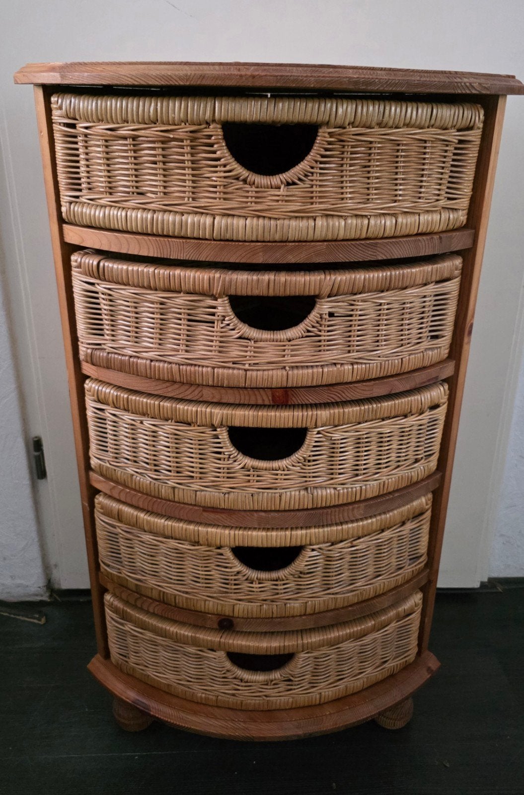 Vintage houten/rieten ladekastje, Ophalen, 50 tot 100 cm, 3 of 4 laden, Minder dan 100 cm
