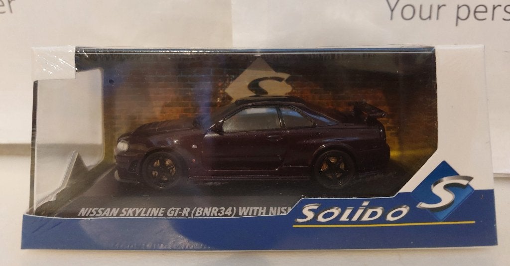 Solido 1:43 Nissan Skyline GT-R (BNR34) Nismo Parts violet, Ophalen of Verzenden, Nieuw, Auto, Solido