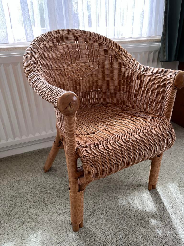 Comfortabele rotan stoel met kussen, Ophalen, Gebruikt, Bruin, Riet of Rotan