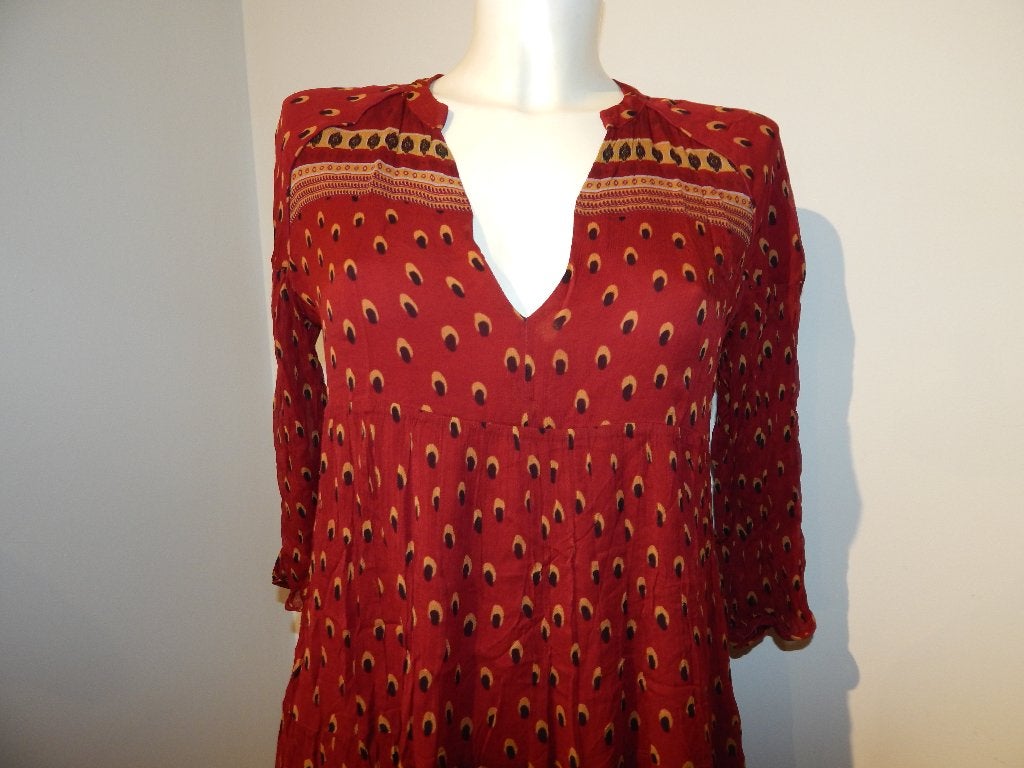 BA&SH rode jurk in motiefje sier band onderkant mt 2/M, Kleding | Dames, Jurken, Maat 38/40 (M), Verzenden, Zo goed als nieuw