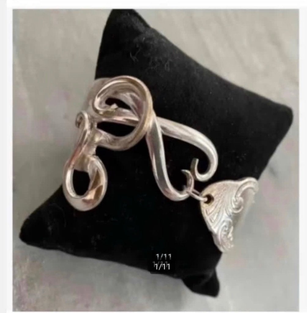 Gekrulde vork Armband verzilverd, verstelbaar, bewerkt, Overige materialen, Ophalen of Verzenden, X, Zilver