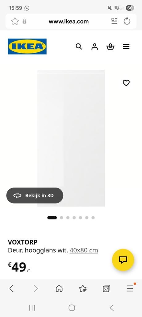 Ikea , Voxtorp deur nieuw, hoogglans wit, Ophalen, Wit, Nieuw, 50 tot 100 cm