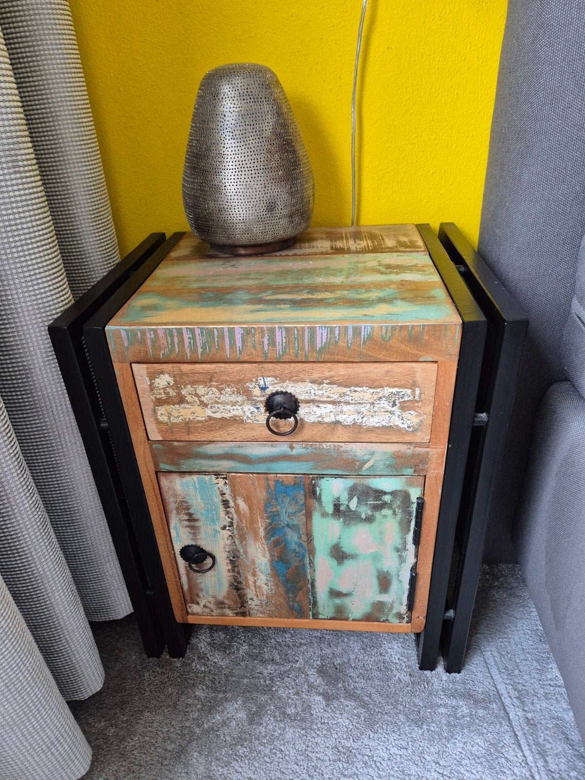 2x Nachtkastje Scrapwood Hout/Metaal 51,5x42,5x33 cm, Huis en Inrichting, Slaapkamer | Nachtkastjes, Ophalen, Gebruikt, Minder dan 45 cm