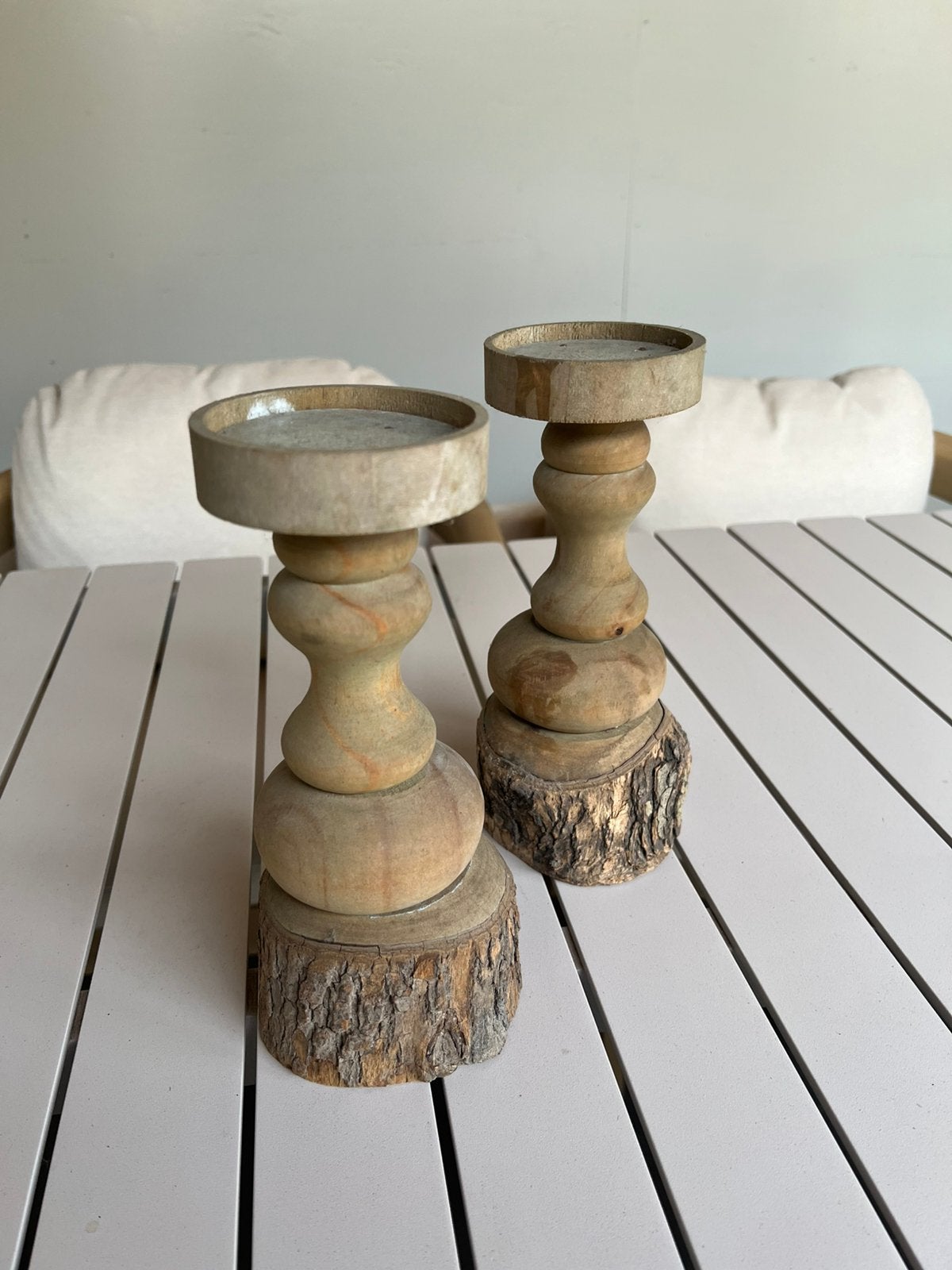 Kandelaars hout twee stuks, Ophalen of Verzenden, Hout, Kandelaar