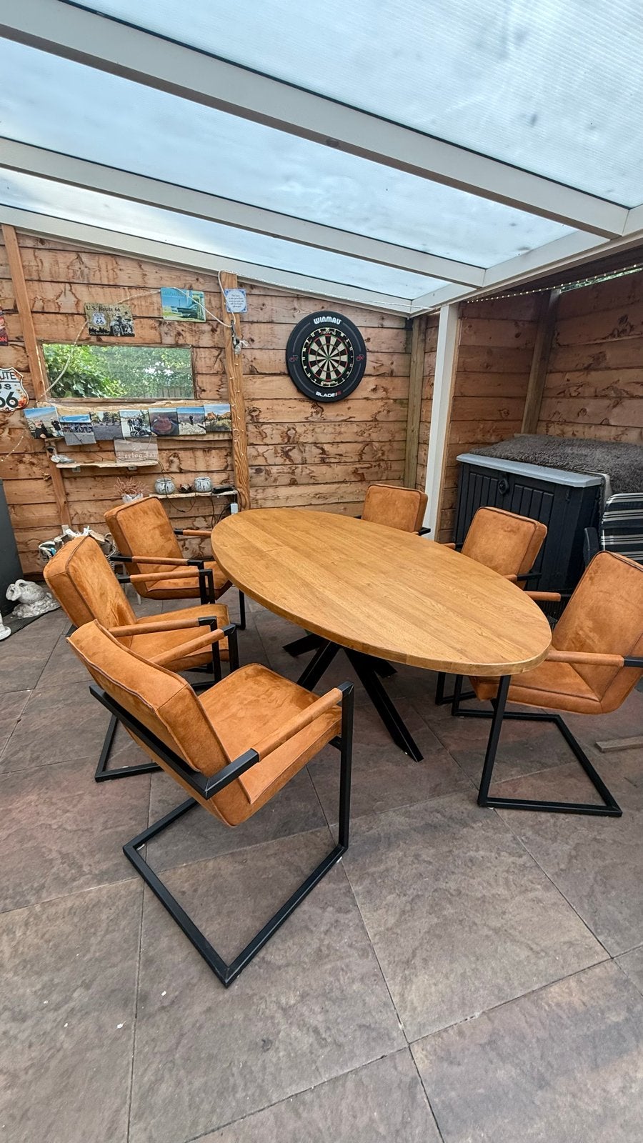 Eettafel met 6 stoelen - Ovale eettafel met comfortabele sto, Huis en Inrichting, Ophalen, 100 tot 150 cm, 200 cm of meer, Zo goed als nieuw