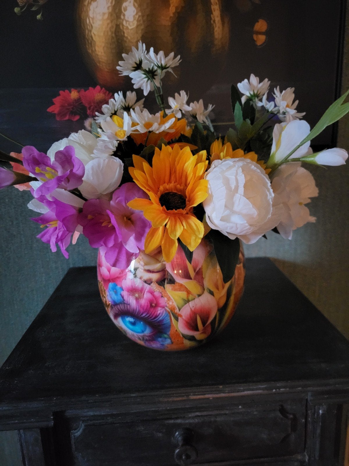 Decoratieve Vaas met Kunstbloemen - Kleurrijk & Sfeervol, Overige materialen, Gebruikt, Meerkleurig, Ophalen of Verzenden