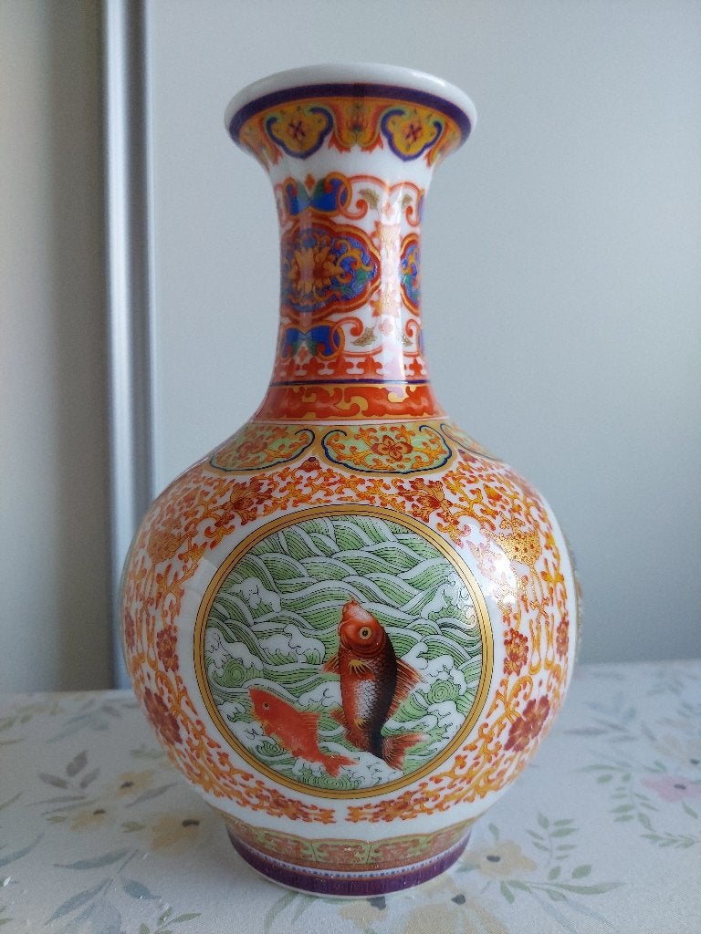 Keramische Vaas "Vissen"  decor (NIEUW), Huis en Inrichting, Woonaccessoires | Vazen, 23 cm, Meerkleurig, Nieuw, Ophalen of Verzenden