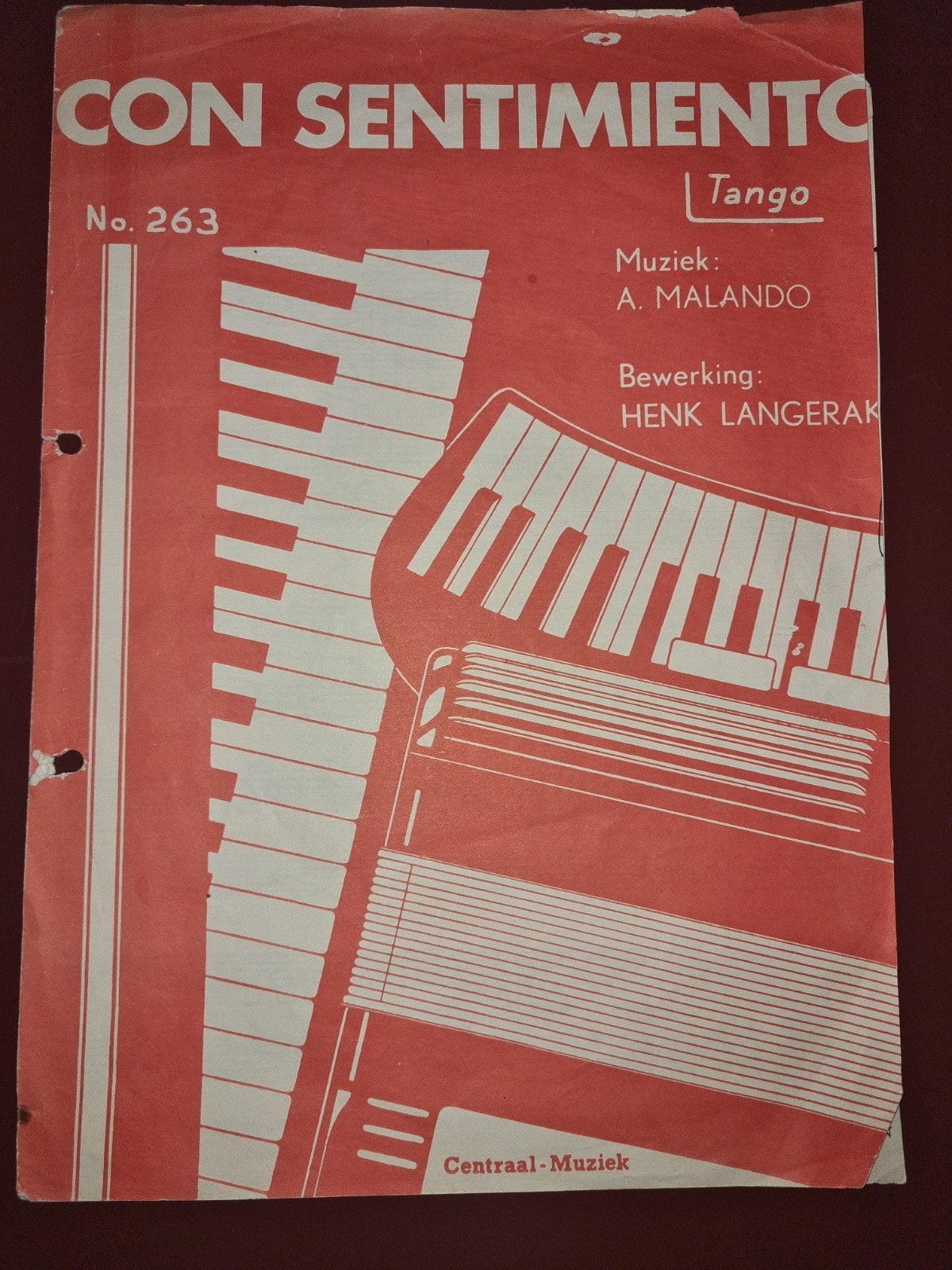 Con Sentimiento Tango - Muziekblad A. Malando, Latin en Salsa, Gebruikt, Piano, Ophalen of Verzenden