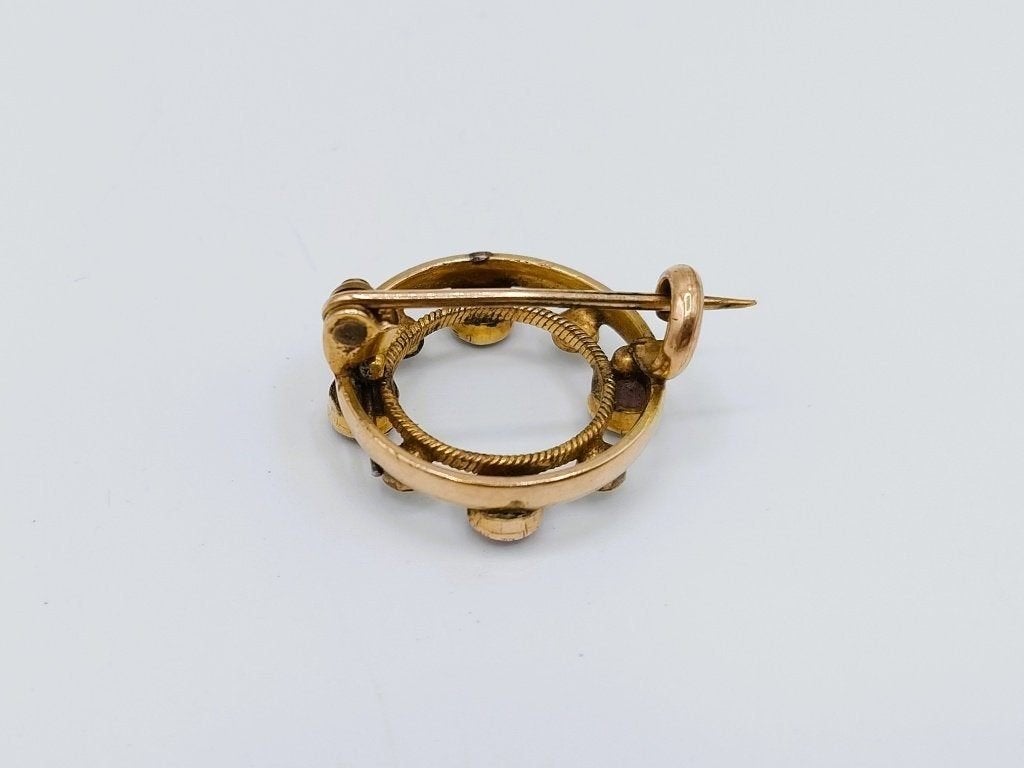 Gouden ringbroche met amethist en parels, Info@zilverwebsite.nl, Verzenden, Zo goed als nieuw, Zilverwebsite.nl