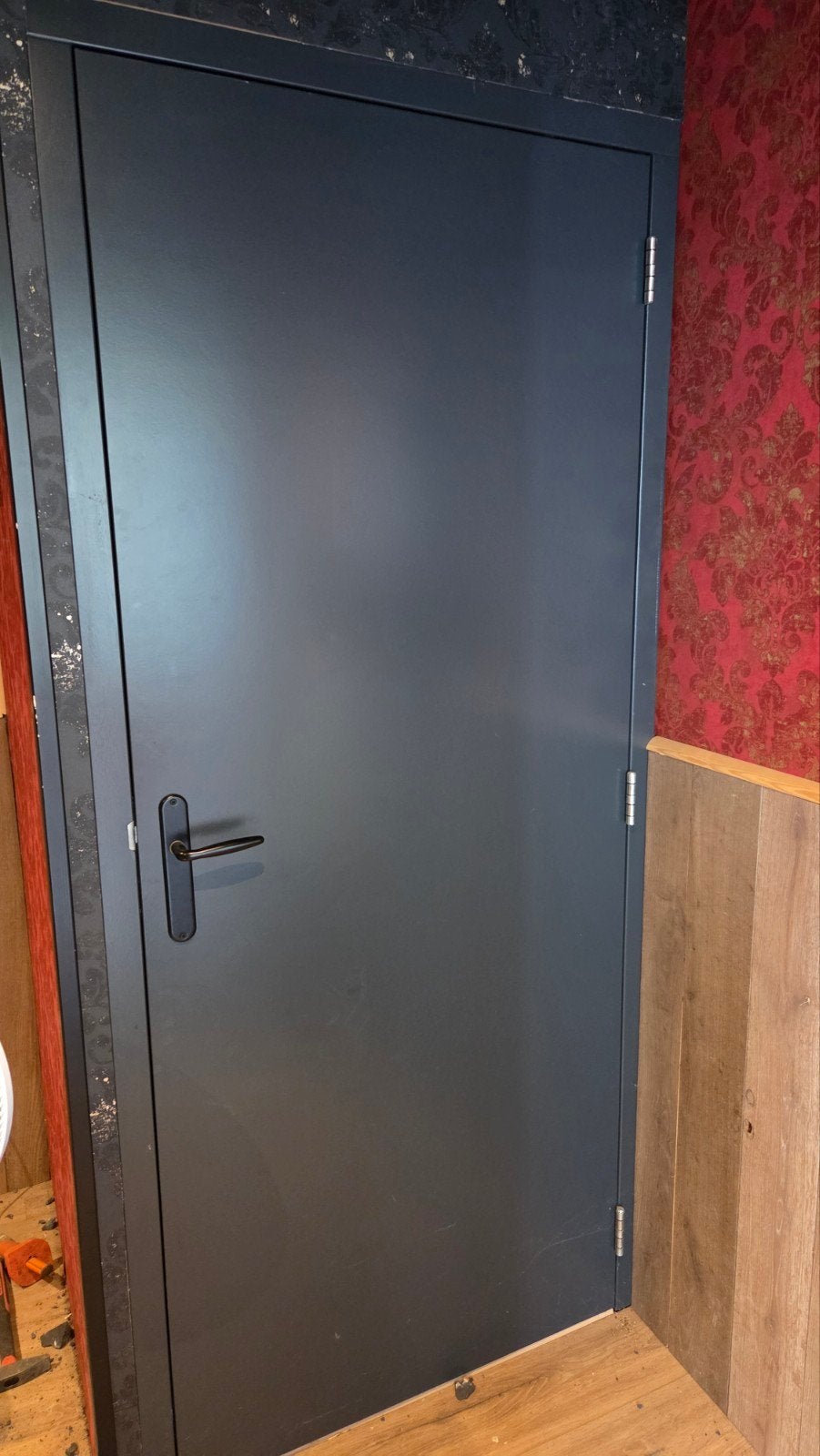Antraciet hardhouten binnenkozijn met deur, Doe-het-zelf en Verbouw, Ophalen, Gebruikt, 80 tot 100 cm, Binnendeur