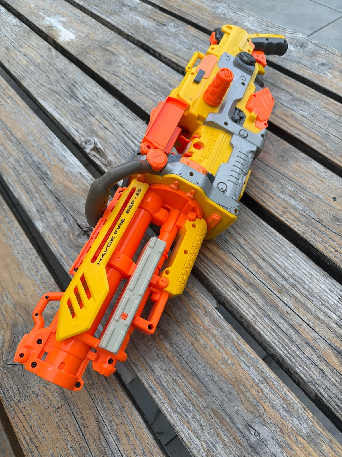 Nerf Havok Fire EBF-25 Blaster - Geel/Oranje, Ophalen of Verzenden, Gebruikt, Jongen of Meisje
