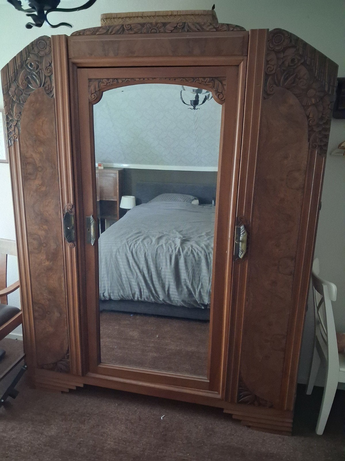 Prachtige Art Deco Kledingkast met spiegel, Antiek en Kunst, Ophalen