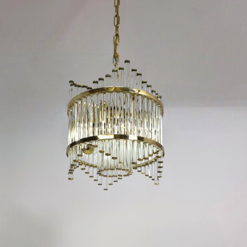 Palwa mid century modern glazen buizen kroonluchter 70's, Mid century modern, E27 (groot), Ophalen of Verzenden, Glas