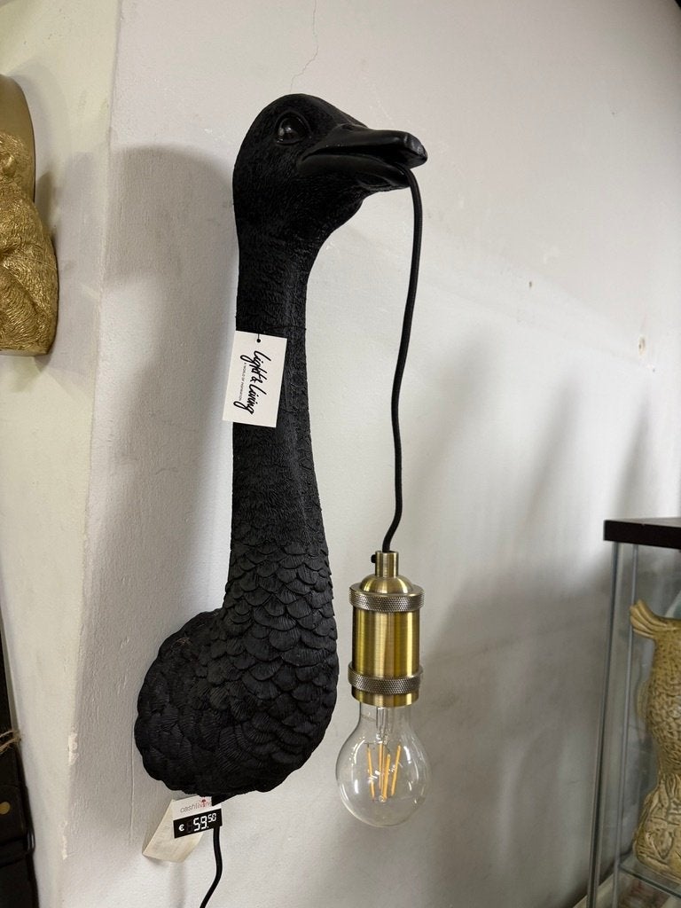 Wandlamp Struisvogel matzwart | nieuwstaat | 280315, Huis en Inrichting, Kunststof, Gebruikt, Zwart, Met schakelaar