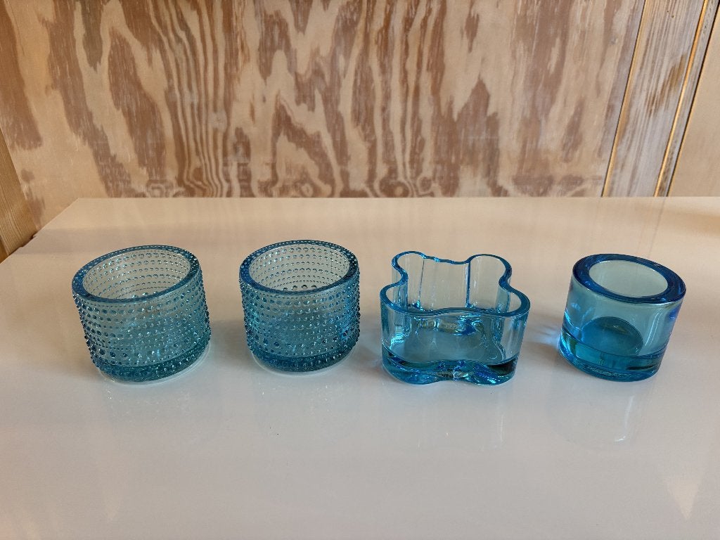 4x Iittala Sfeerlichtjes/Waxinelichthouders kleur Lichtblauw, Huis en Inrichting, Blauw, Waxinelichthouder, Ophalen of Verzenden