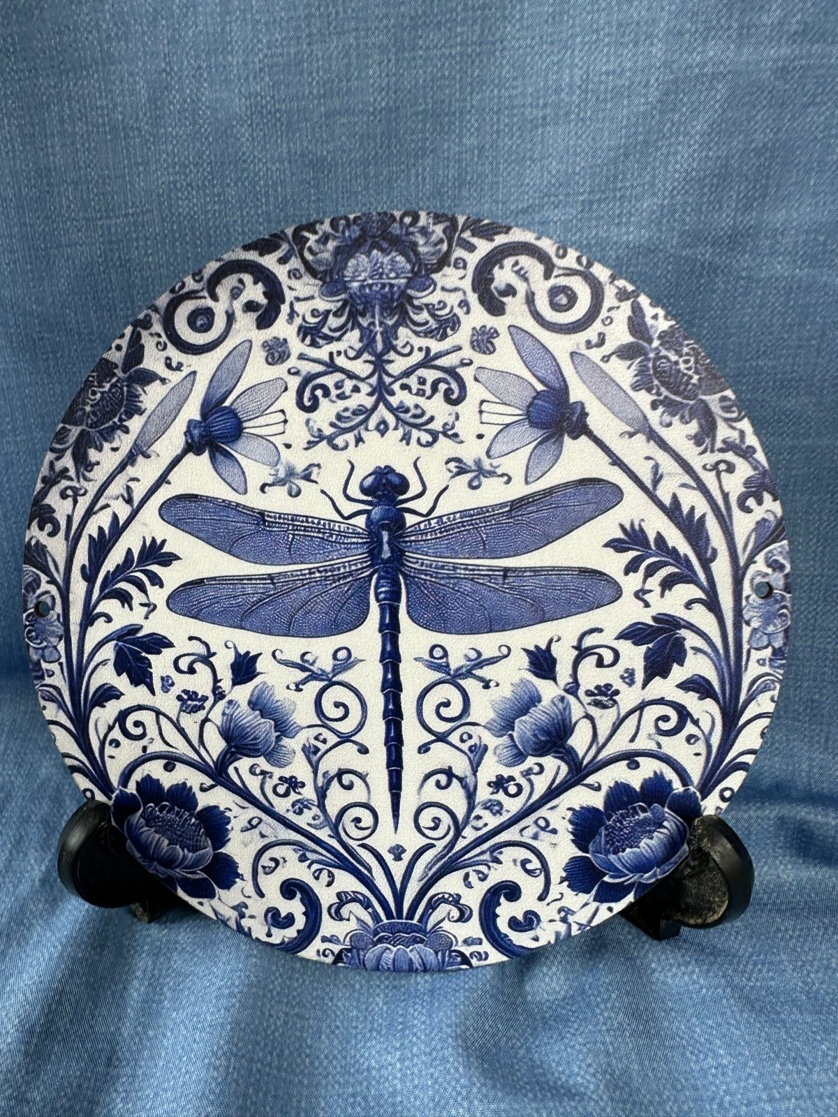 Chinees Blauw-Wit Bordje met Libel - Theeceremonie, Ophalen of Verzenden, Nieuw