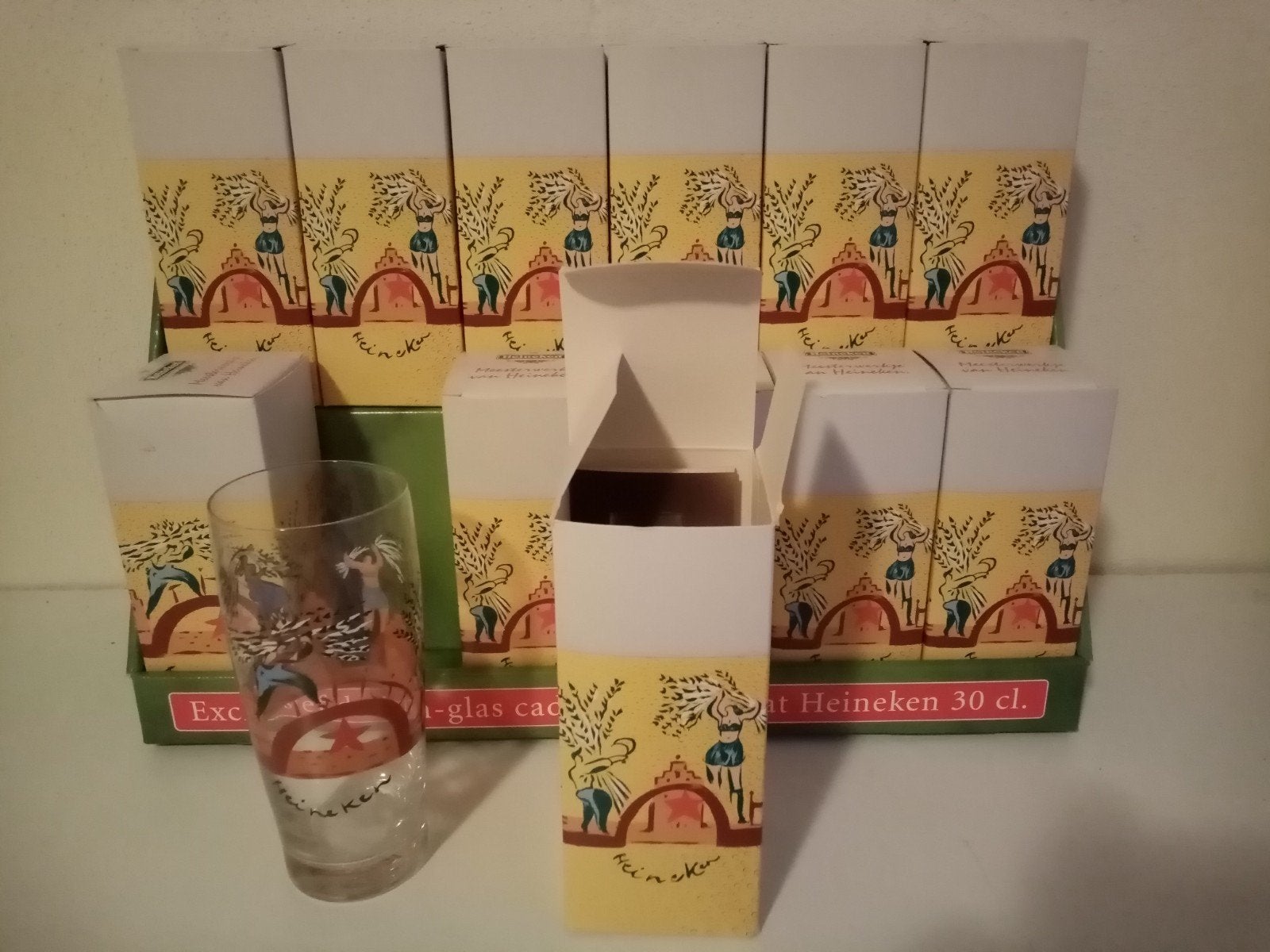12 Heineken bierfluitjes met speciale opdruk, Verzamelen, Biermerken, Ophalen of Verzenden, Nieuw, Glas of Glazen, Heineken