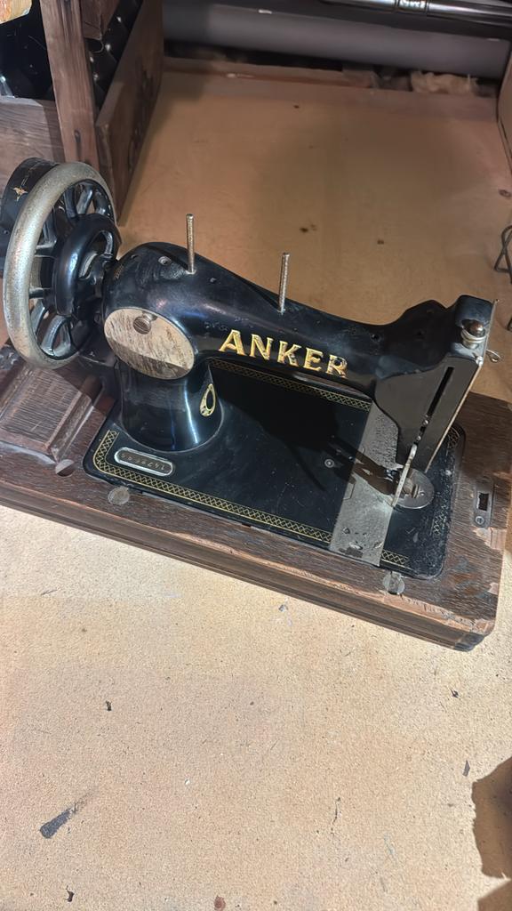 Vintage Anker Naaimachine met Houten Kap - Decoratief, Ophalen of Verzenden