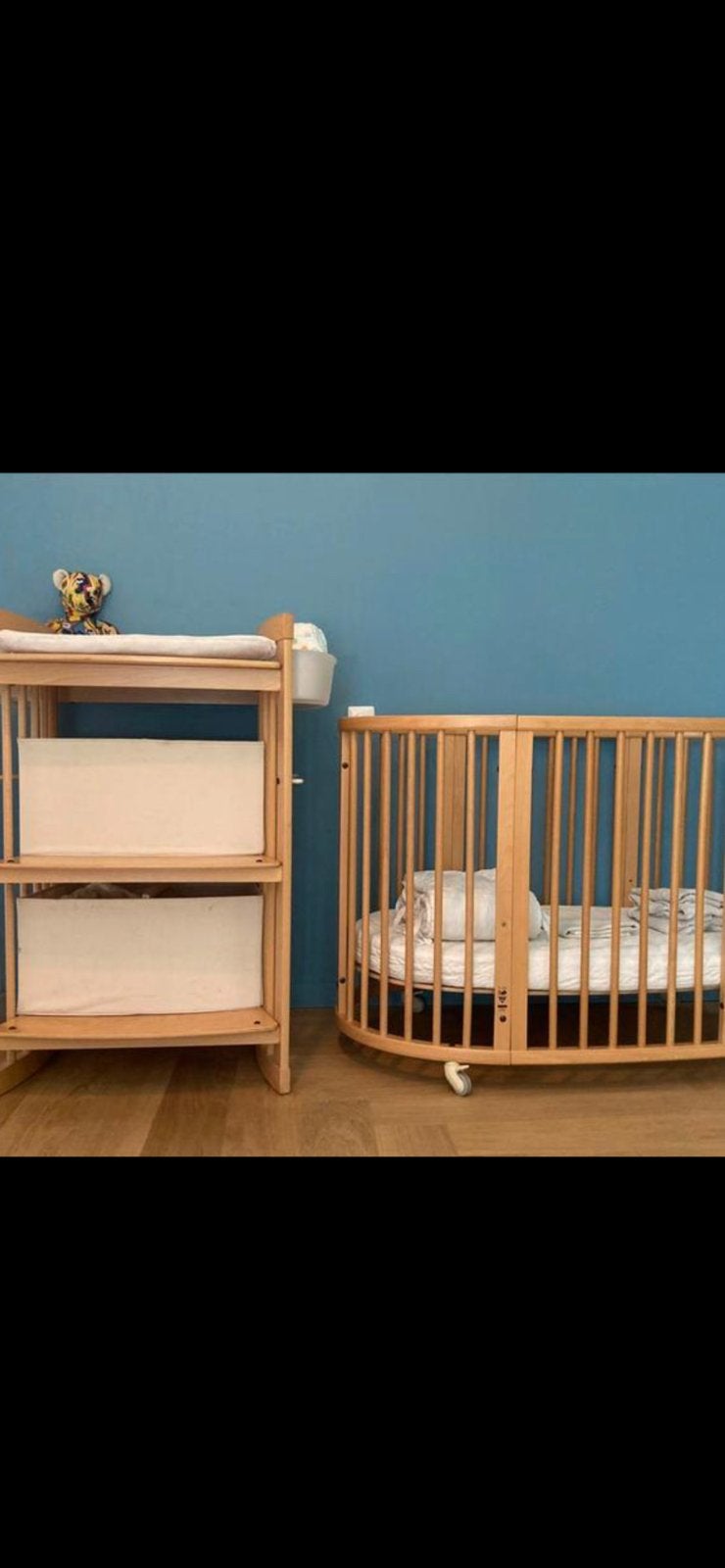 Stokke Sleepi ledikant + peuterbed + commode NATUREL IZGS, Ophalen, Zo goed als nieuw, Ledikant
