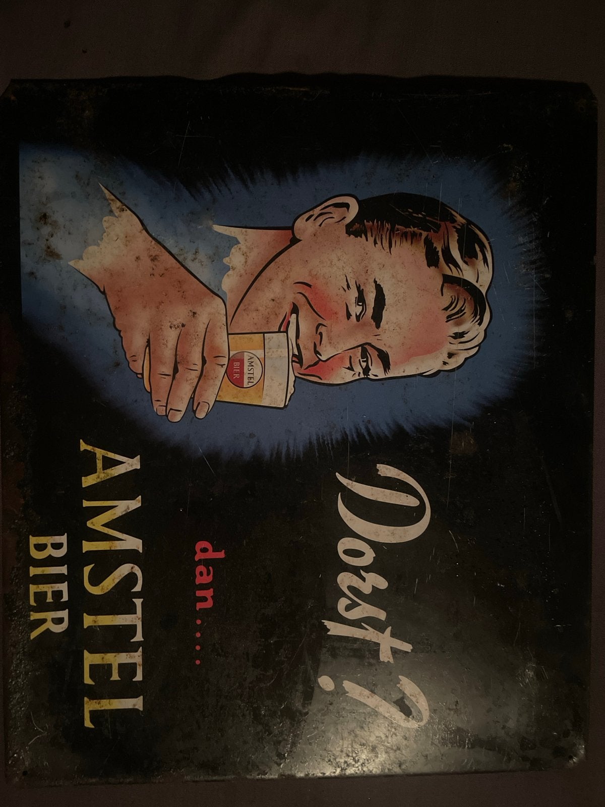 Vintage Amstel Bier reclamebord - Dorst? dan... (1950), Antiek en Kunst, Ophalen