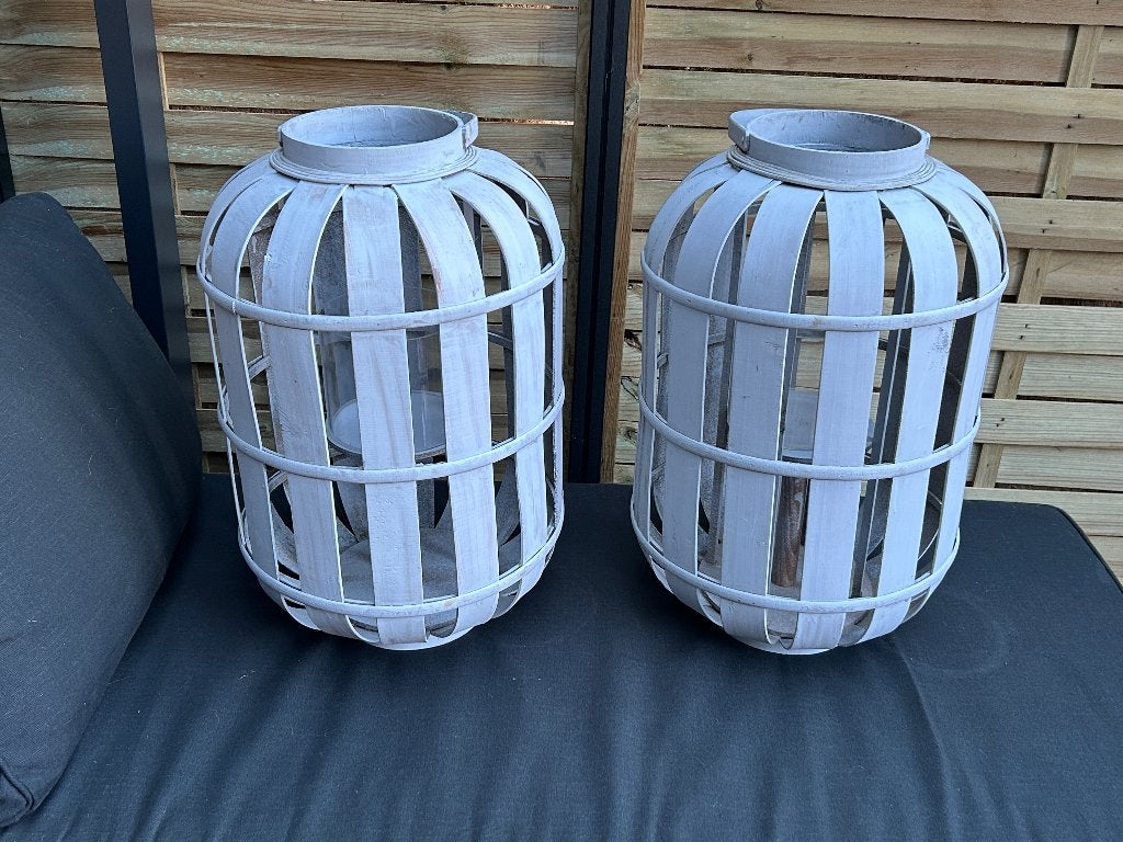 2 x Grote Houten Lantaarn / Windlicht Broste White Wash, Ophalen, Gebruikt, Lantaarn, 56 cm