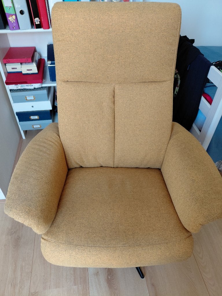 relaxfauteuil met voetenbankje, Ophalen, Gebruikt, Minder dan 75 cm, 75 tot 100 cm