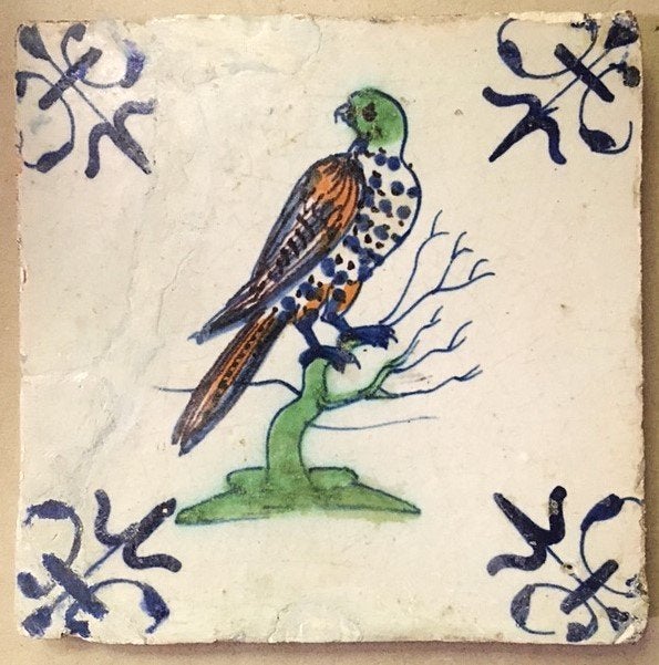 Tegel Antiek Valk Valkenier Jachtvogel Roofvogel Gouda Swaen, Antiek en Kunst, Ophalen of Verzenden