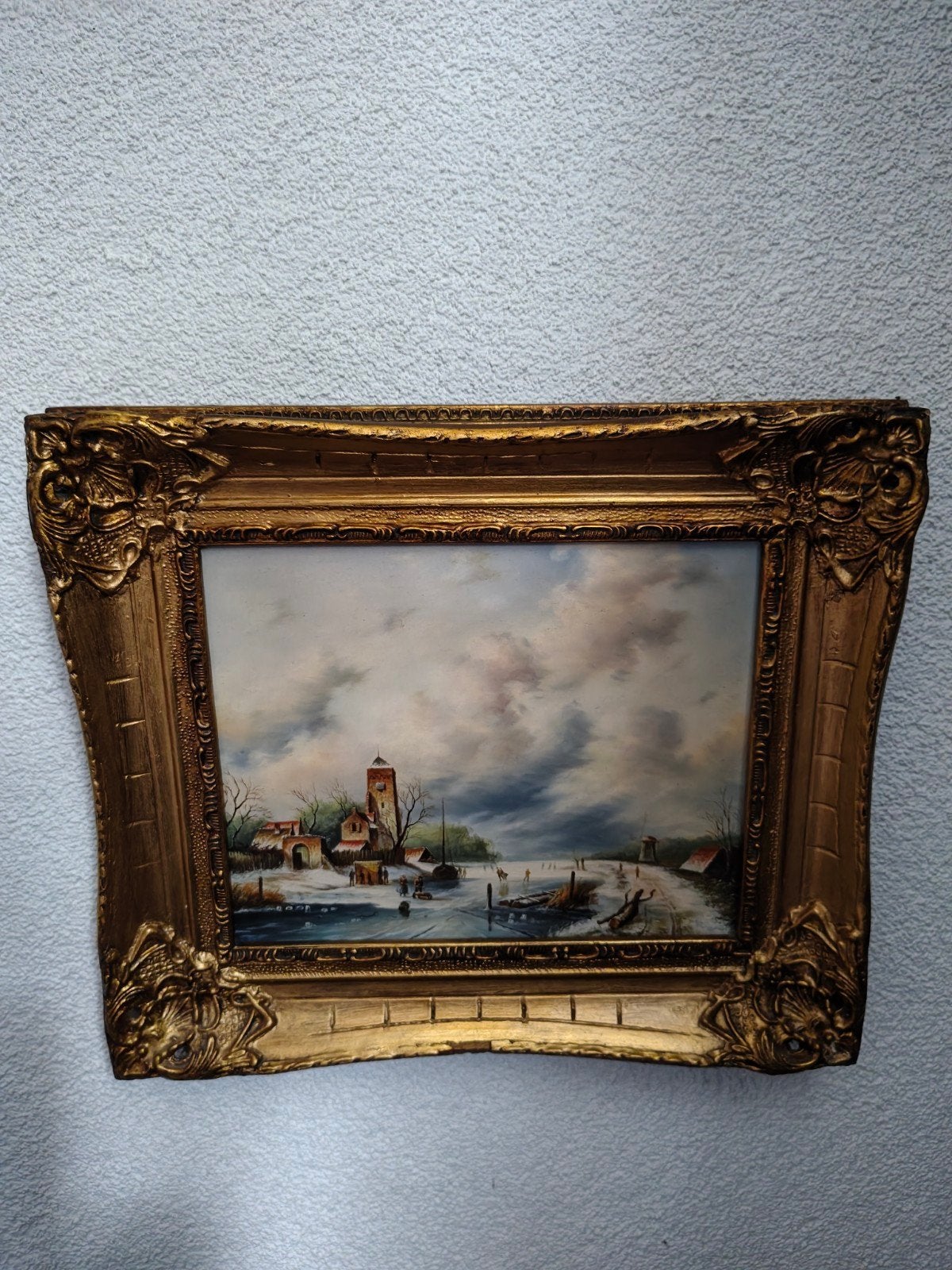 Oud Hollands Winterlandschap Olieverf Schilderij, Ophalen